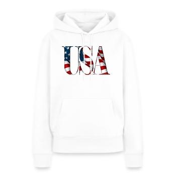 USA-Text - Frauen Premium Bio Hoodie - Weiß - Vorne - Julia (174cm)