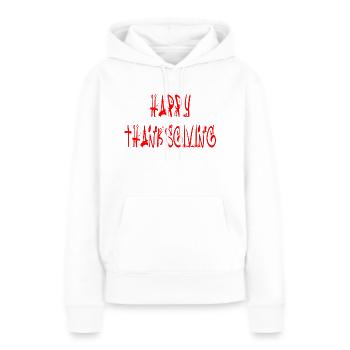 Joyeux Thanksgiving. Joyeux thaksgiving - Sweat à capuche Premium bio Femme - blanc - Devant - Julia (174cm)