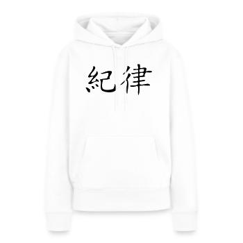 Discipline - Sweat à capuche Premium bio Femme - blanc - Devant - Julia (174cm)