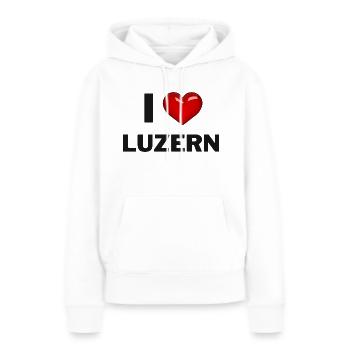 J’aime Lucerne - Sweat à capuche Premium bio Femme - blanc - Devant - Julia (174cm)