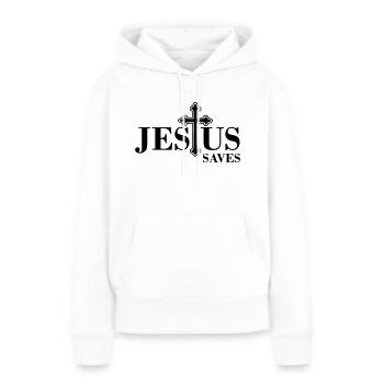 Jésus sauve - Sweat à capuche Premium bio Femme - blanc - Devant - Julia (174cm)