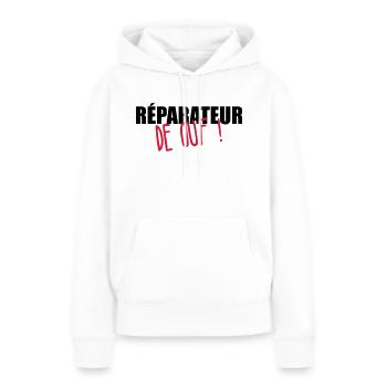réparateur / réparation / réparer / bricolage - Sweat à capuche Premium bio Femme - blanc - Devant - Julia (174cm)