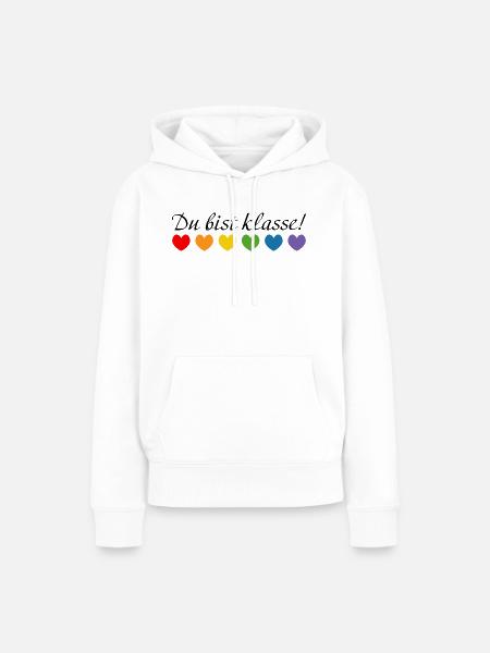 Regenbogenherzchen du bist klasse - Frauen Premium Bio Hoodie - Weiß