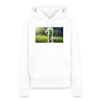 niedliches kleines grünes Retro Alien Rasen mähen - Frauen Premium Bio Hoodie - Weiß - Vorne - Julia (174cm)