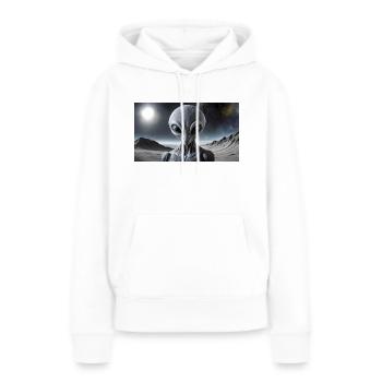 extraterrestre gris sur la surface de la lune – portrait - Sweat à capuche Premium bio Femme - blanc - Devant - Julia (174cm)