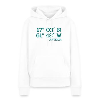 Coordonnées Antigua - Coordonnées - Caraïbes - Sweat à capuche Premium bio Femme - blanc - Devant - Julia (174cm)