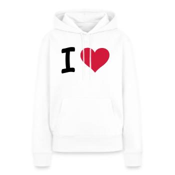 i love / I heart - Sweat à capuche Premium bio Femme - blanc - Devant - Julia (174cm)