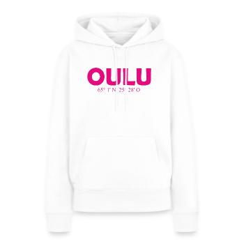 Oulu - Finlande - Coordonnées - Longitude Latitude - Sweat à capuche Premium bio Femme - blanc - Devant - Julia (174cm)