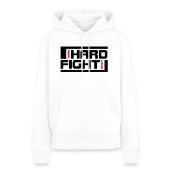 dur combat - Sweat à capuche Premium bio Femme - blanc - Devant - Julia (174cm)