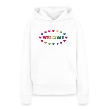 Welcome (Herzlich Willkommen) - Frauen Premium Bio Hoodie - Weiß - Vorne - Julia (174cm)