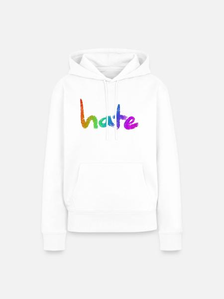 Hate Text Rainbow - Frauen Premium Bio Hoodie - Weiß