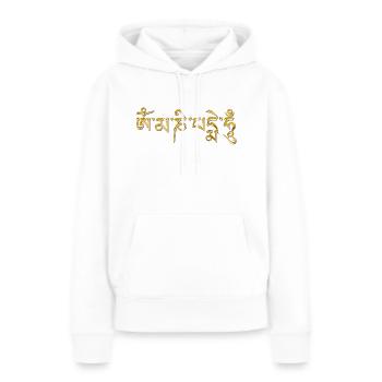 Om Mani Padme Hum - 3D GOLD - Frauen Premium Bio Hoodie - Weiß - Vorne - Julia (174cm)