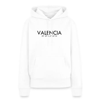 Valence - Espagne - Coordonnées Latitude Longitude - Sweat à capuche Premium bio Femme - blanc - Devant - Julia (174cm)