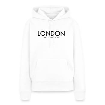 Londres - Coordonnées - Latitude - Longitude - GB - Sweat à capuche Premium bio Femme - blanc - Devant - Julia (174cm)