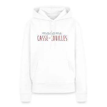 MADAME CASSE COUILLES - Sweat à capuche Premium bio Femme - blanc - Devant - Julia (174cm)
