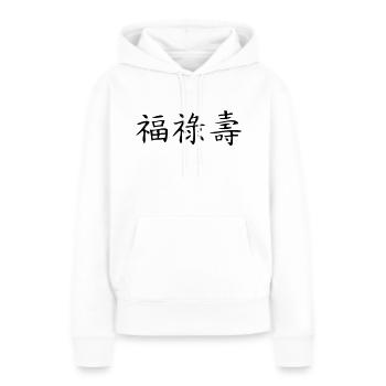 happiness,wealth and longevity - Sweat à capuche Premium bio Femme - blanc - Devant - Julia (174cm)