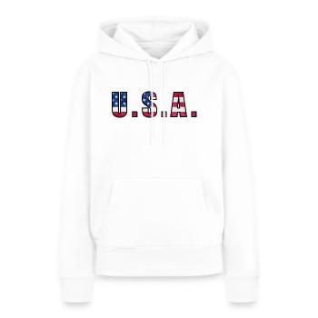 États-Unis _ 01 - Sweat à capuche Premium bio Femme - blanc - Devant - Julia (174cm)