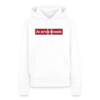 Je m'en branle - Sweat à capuche Premium bio Femme - blanc - Devant - Julia (174cm)