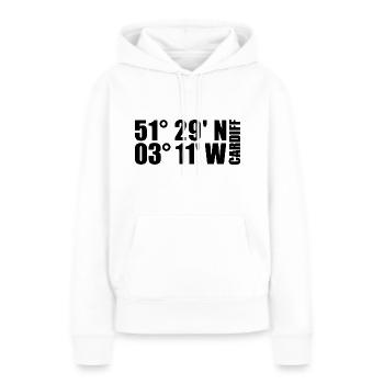 Coordonnées de Cardiff - Sweat à capuche Premium bio Femme - blanc - Devant - Julia (174cm)
