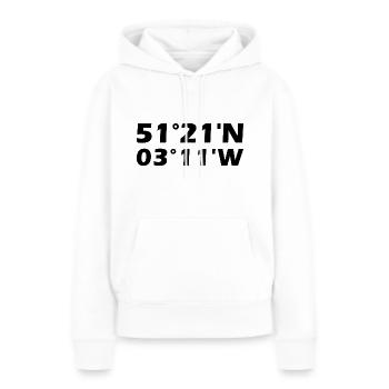 Coordonnées de Cardiff - Sweat à capuche Premium bio Femme - blanc - Devant - Julia (174cm)