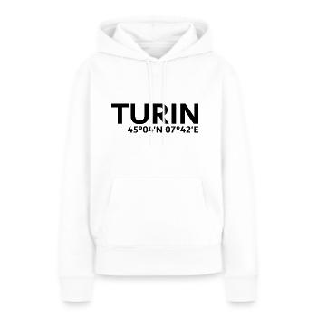 Coordonnées de Turin - Sweat à capuche Premium bio Femme - blanc - Devant - Julia (174cm)