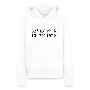 Coordonnées de Braunschweig - Sweat à capuche Premium bio Femme - blanc - Devant - Julia (174cm)