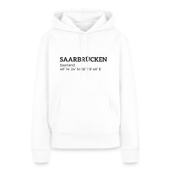 Sarrebruck les coordonnées de la Sarre - Sweat à capuche Premium bio Femme - blanc - Devant - Julia (174cm)
