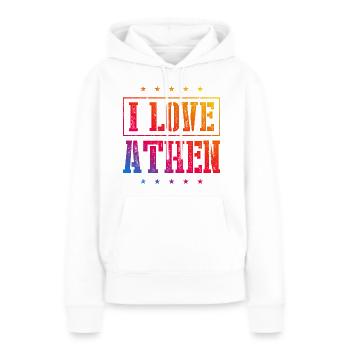 J’aime Athènes - Sweat à capuche Premium bio Femme - blanc - Devant - Julia (174cm)