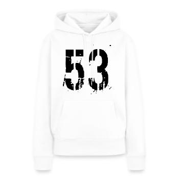 Nombre 53 - Sweat à capuche Premium bio Femme - blanc - Devant - Julia (174cm)