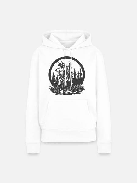 Waldwolf Silhouette im Kreis - Frauen Premium Bio Hoodie - Weiß