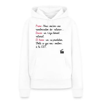Primo Deusio Trimo - CGT - Les Inconnus - Culte ! - Sweat à capuche Premium bio Femme - blanc - Devant - Julia (174cm)
