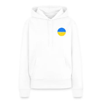 BOUTON DRAPEAU DE L’UKRAINE - Sweat à capuche Premium bio Femme - blanc - Devant - Julia (174cm)