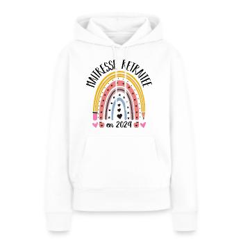 Maitresse retraitée 2024 cadeau maîtresse d' école - Sweat à capuche Premium bio Femme - blanc - Devant - Julia (174cm)