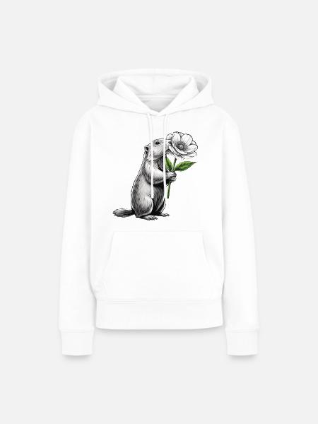 Murmeltier mit Blume - Frauen Premium Bio Hoodie - Weiß