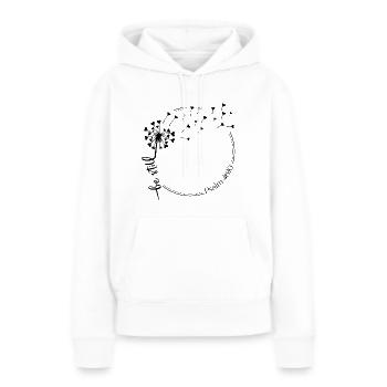 Christlicher Löwenzahn Design sei still Psalm 46:10 - Frauen Premium Bio Hoodie - Weiß - Vorne - Julia (174cm)