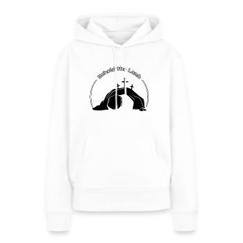 Voici l’Agneau - Sweat à capuche Premium bio Femme - blanc - Devant - Julia (174cm)