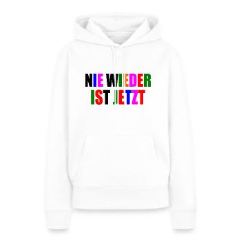 Nie wieder ist jetzt - Frauen Premium Bio Hoodie - Weiß - Vorne - Julia (174cm)