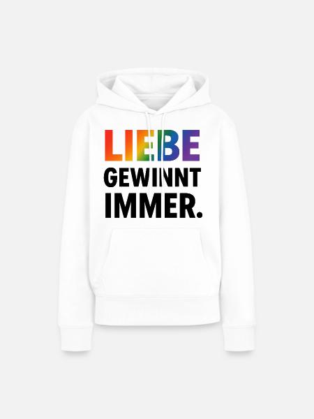 Regenbogen Spruch Liebe Gewinnt Immer - Frauen Premium Bio Hoodie - Weiß