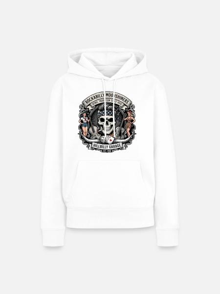 Rockabilly Moonshiners Schädel Garage - Frauen Premium Bio Hoodie - Weiß