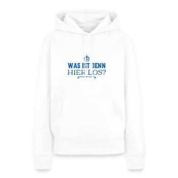 was geht hier ab? - Frauen Premium Bio Hoodie - Weiß - Vorne - Julia (174cm)