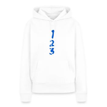 Premier, deuxième et troisième - Sweat à capuche Premium bio Femme - blanc - Devant - Julia (174cm)