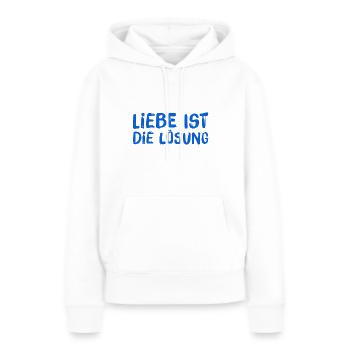 Je vis l’amour - Sweat à capuche Premium bio Femme - blanc - Devant - Julia (174cm)