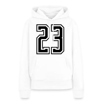 23 Numéro de numéro - Sweat à capuche Premium bio Femme - blanc - Devant - Julia (174cm)