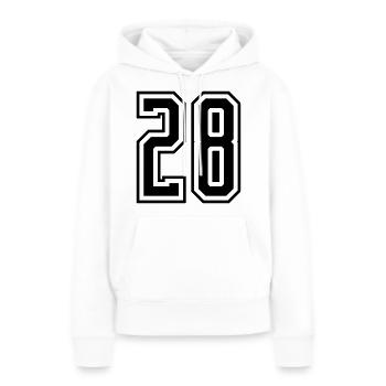 28 Numéro de numéro - Sweat à capuche Premium bio Femme - blanc - Devant - Julia (174cm)