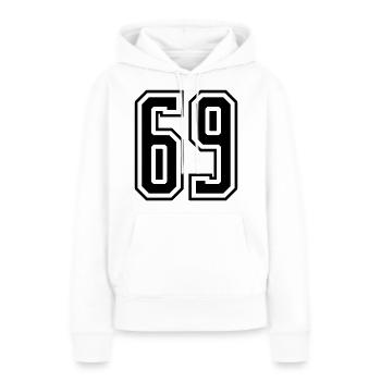 69 Numéro de numéro - Sweat à capuche Premium bio Femme - blanc - Devant - Julia (174cm)