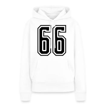 66 Numéro de numéro - Sweat à capuche Premium bio Femme - blanc - Devant - Julia (174cm)