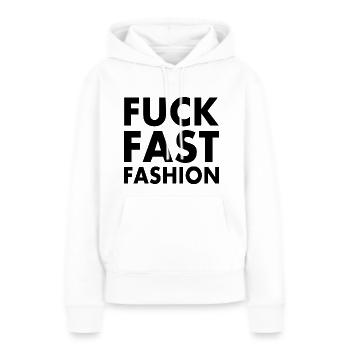 Fuck fast fashion - Sweat à capuche Premium bio Femme - blanc - Devant - Julia (174cm)