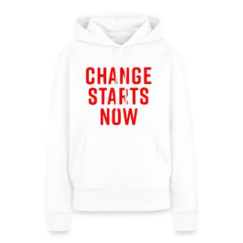 Change starts now - Sweat à capuche Premium bio Femme - blanc - Devant - Julia (174cm)