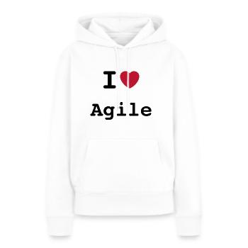 J'aime Agile | J'aime Agile - Sweat à capuche Premium bio Femme - blanc - Devant - Julia (174cm)