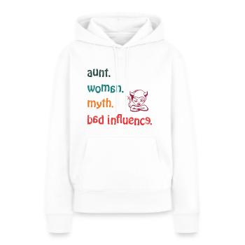 étonné. Femme. mythe. Mauvaise influence - Rétro - Sweat à capuche Premium bio Femme - blanc - Devant - Julia (174cm)